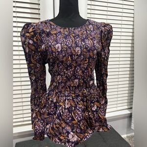 Universal Thread Purple and Gold Floral Long peplum blouse